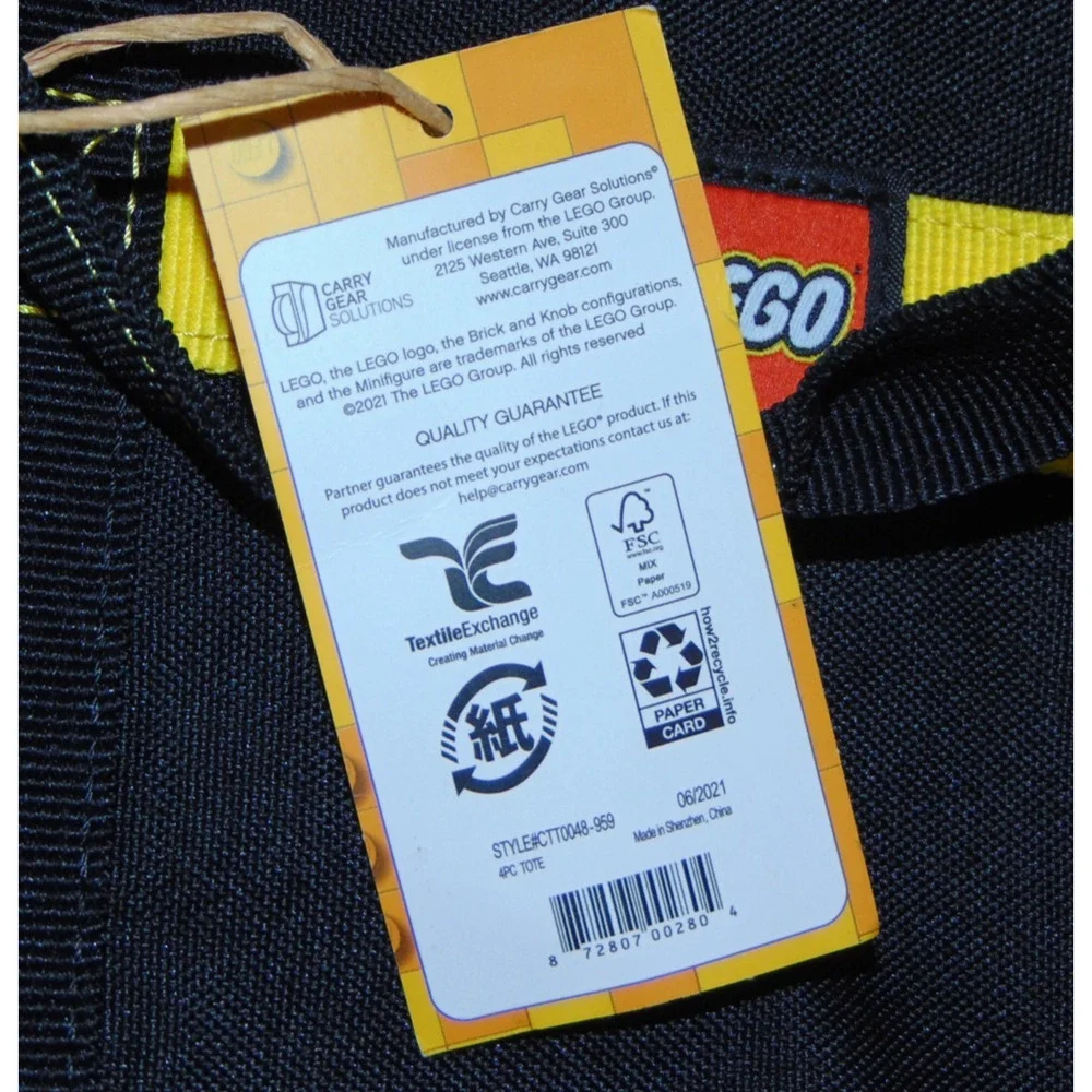 LEGO Tote Bag Black & Yellow Carry Gear Solutions RPET Recycled NWT Retired